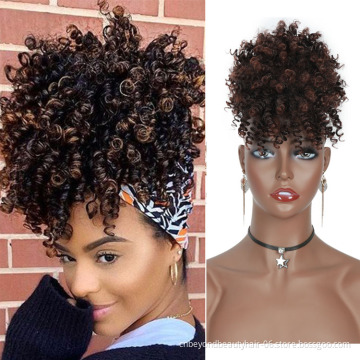 High Puff Drawstring Afro Kinky Curly Synthetic Ponytail with Bangs Ponytail Hair Extension Short Afro Kinky Ponytail Clip in